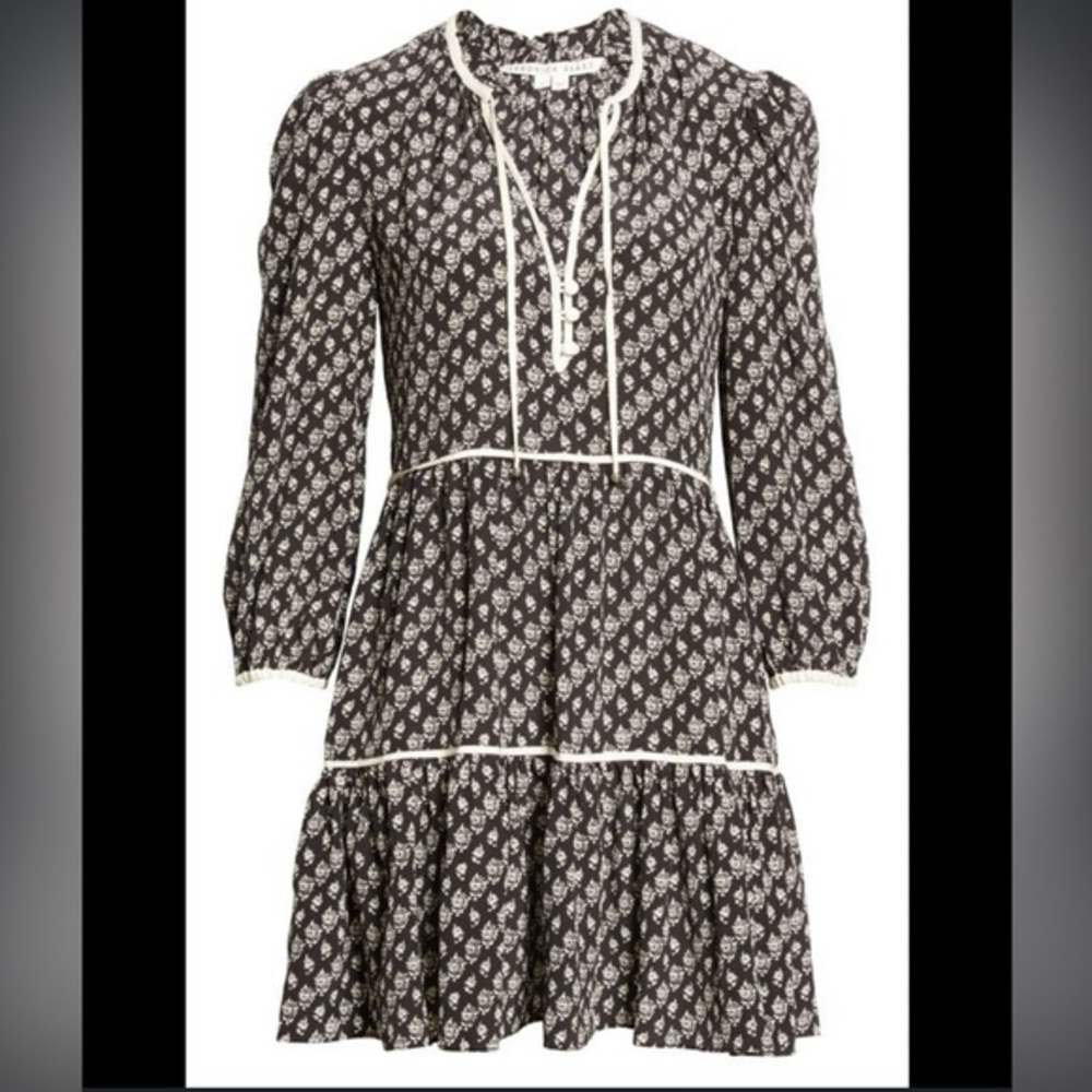 Veronica Beard. Hawken Floral Silk Tiered Dress. Black & White Floral. Size 8.